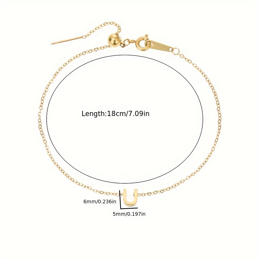 Golden Tone Stainless Steel Alphabet Bracelet Women Initial Charm Chain Link